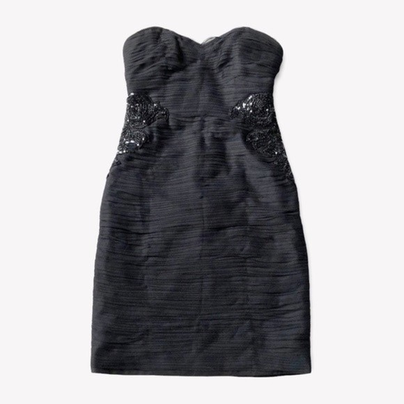 Monique Lhuillier Dresses & Skirts - Ml Monique Lhuillier Bridesmaid Mini Dress Strapless Side Beads & Sequins Black